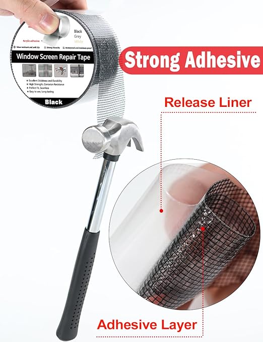 Wohohoho Window Screen Repair Tape, 2 in X 20 FT (240IN) Black Screen Patch Repair Kit, 3-Layer Strong Adhesive Invisible Screen Tape Mesh Repair for Windows, Doors Garage Mosquito Net Magnetic Screen
