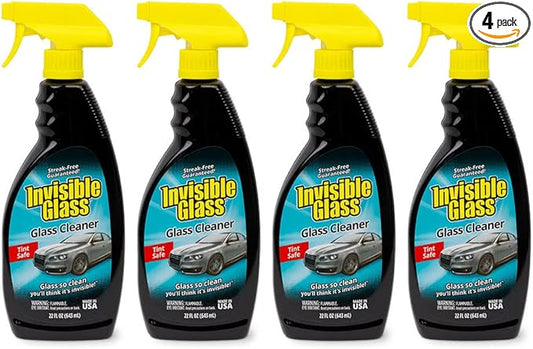 Invisible Glass 92164-4PK Premium Glass and Window Cleaner for Auto and Home Cleans Glass, Windows, Windshields, and More, Streak-Free, Ammonia-Free, Tint-Safe, 22 fl oz (Pack of 4)