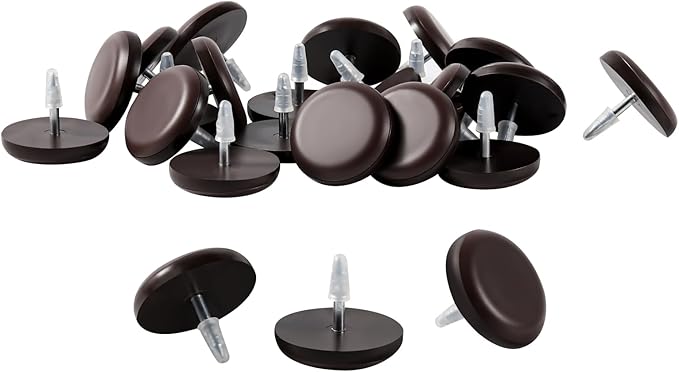 Furniture Glides Sliders-Furnigear PTFE (Teflon) Chair Leg Movers Sliders for Carpet Surface - Move Your Furniture Easy & Safely - Best Floor Protector (7/8" Nail, Brown-24 Pack, not for Wood Floors)