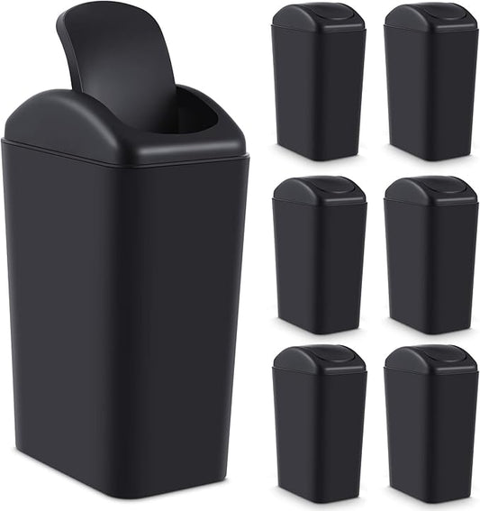 Hoolerry 2 Pcs 3 Gallon/12 Liter Small Trash Can Plastic Kitchen Garbage with Lid Small Trash Bin for Bathroom Office Bedroom Kitchen Waste Outdoor (Black)