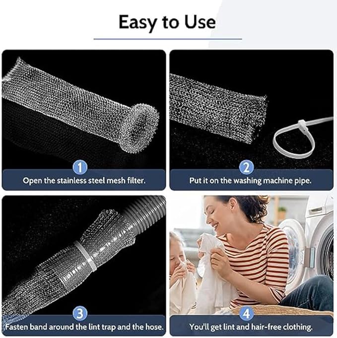 Stainless Steel Lint Traps for Washing Machine Drain Hose – Mesh Filter with Cable Ties for Laundry Sink and Drain Protection(12)