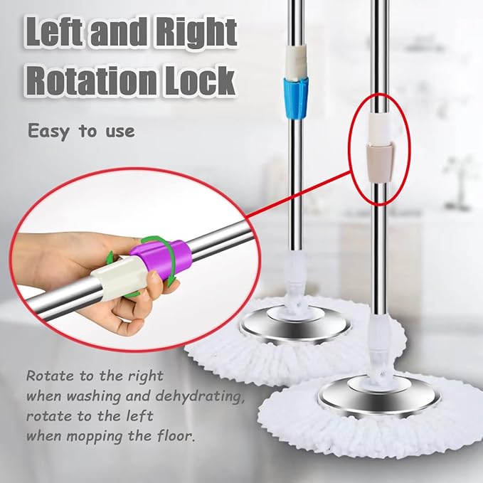 Extended Spin Mop Replacement Mop Handle, Upgraded 60-inch 360 Degrees Rotating Telescopic Replacement Mop Stick for Spin Mop Bucket Cleaning System (Stainless Steel Disc, Green)
