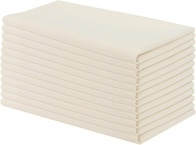 Aunti Em's Kitchen Flour Sack Dish Towels - Natural Cotton for Embroidery and Drying Glass, Hand, Dinnerware - Plain, Thick, Zero-Lint, Highly Absorbent - Set of 13, 27 x 27 Inch, Unbleached Tan