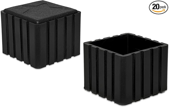 Flyshop Anti-Skid Non-Marking Synthetic Rubber Patio Chair Table Leg Caps Square Furniture Covers 20pcs, Black, 40 mm x 40 mm, 1-9/16" x 1-9/16"