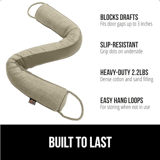 GORILLA GRIP Door Draft Stopper for Bottom of Doors, Weather Stripping Seal Blocks Hot Air, Noise, Bugs, Keeps Cold AC in, Sound Proofing Easy Install Gap Filler, Home Essentials, 34 Inch, Beige