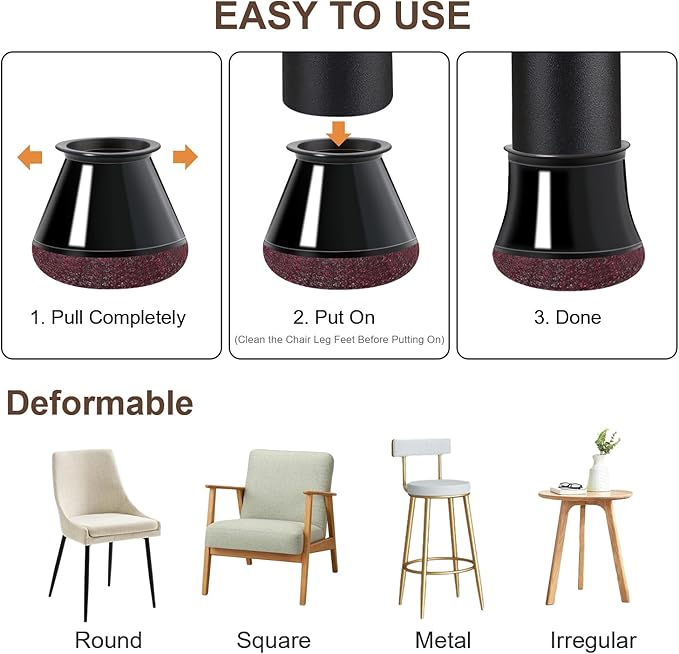 20 Pcs Chair Leg Floor Protectors for Hardwood Floors, Black Rubber Furniture Sliders with Felt, Silicone Furniture Leg Caps Covers, Fit Round Diameter (0.8" to 1.2")