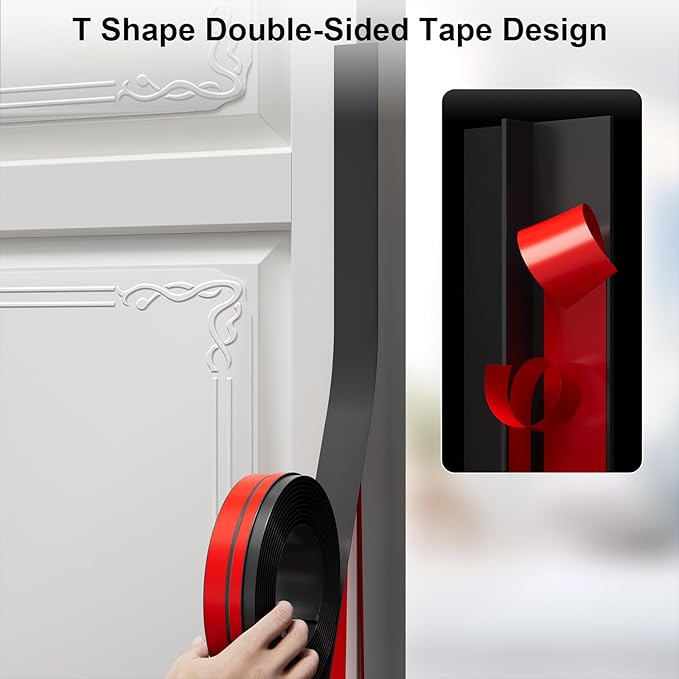 T-Shaped Door Draft Stopper, 1.97 in x 40 Ft Silicone Seal Strip for Windows Gaps, Weather Stripping Seal Strip Shower Sweep, Brown