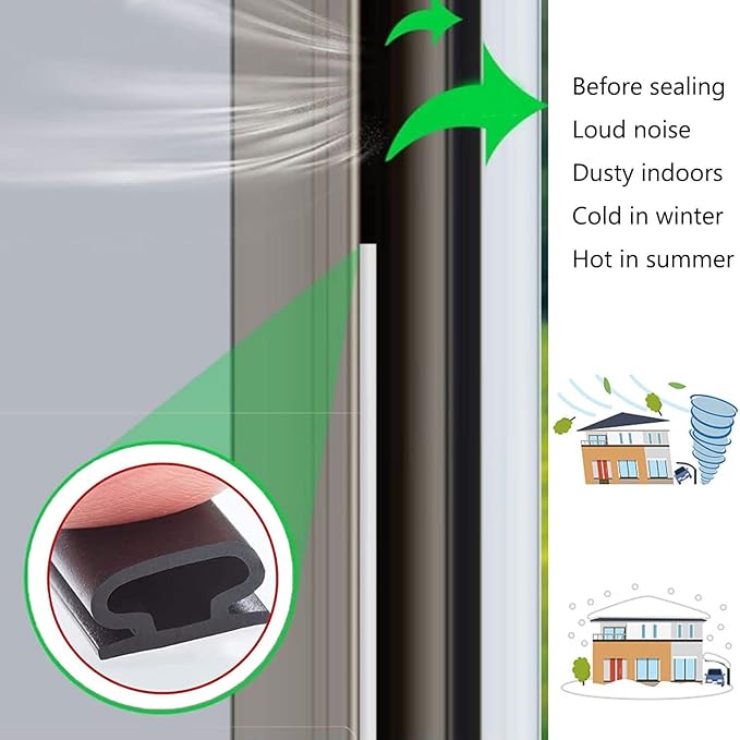 Black Rubber Weather Stripping Door Seal Strip, D Shape Door Rubber Weather Seal Strip, SelfAdhesive Door Weatherstripping Soundproofing Door Sealing Strip for Windows (23 feet, Black)