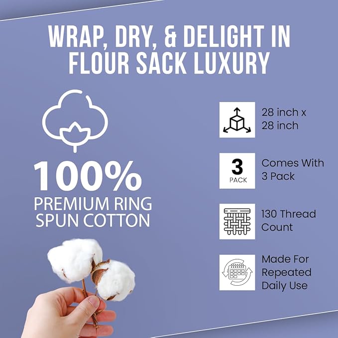 Flour Sack Towels| Tea Towel for Crafts| Kitchen Dish Cotton Blank Towel for Embroidery|Baking Bread Proofing Linen Cover| Thick Absorbent Quick Dry| 3 Pack 28"x28" White