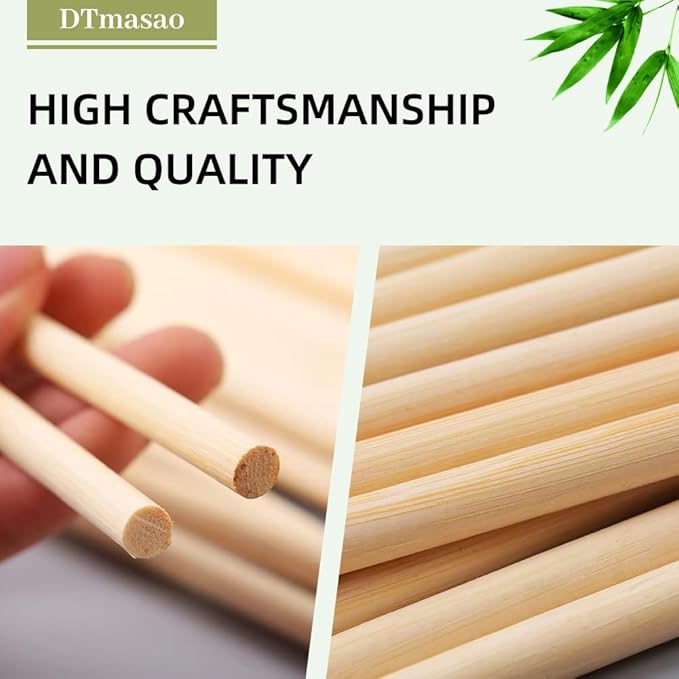 1/2 x 17.5 Inch 25 PCS Dowel Rods Wood Sticks Wooden Dowel Rods - Unfinished Bamboo Sticks - for Crafts and DIYers