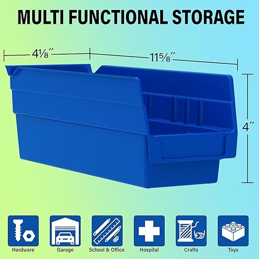 Akro-Mils 30120 Plastic Shelf Bins, Heavy Duty Storage Bins for Garage, Closet, and Drawer Organization, 12-Inch x 4-Inch x 4-Inch, Yellow, 24-Pack