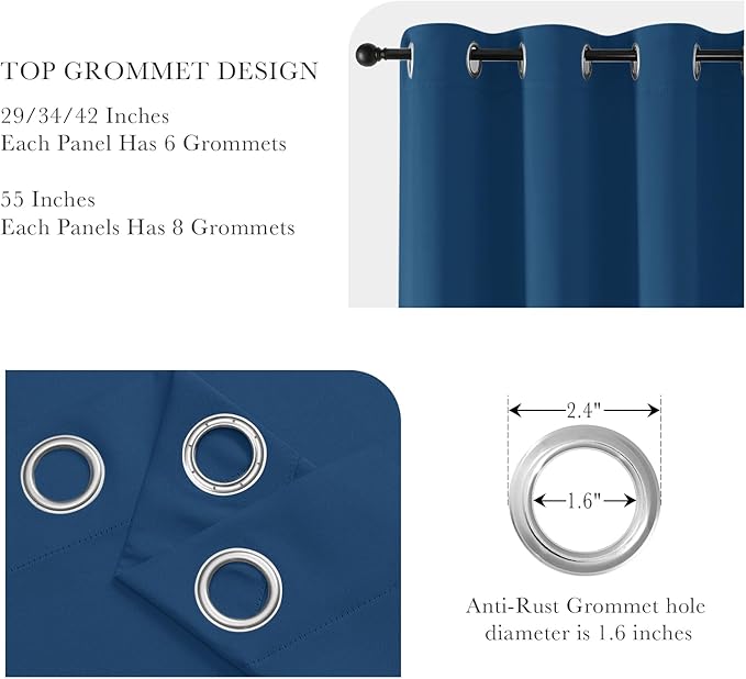 PONY DANCE Window Curtain Panels - Grommets Top Thermal Insulated Light Blocking Curtain Covers for Bedroom Dining Room/Sliding Door and Closet, 55 Width by 80 Inches Length, Ink Blue, Pack-2