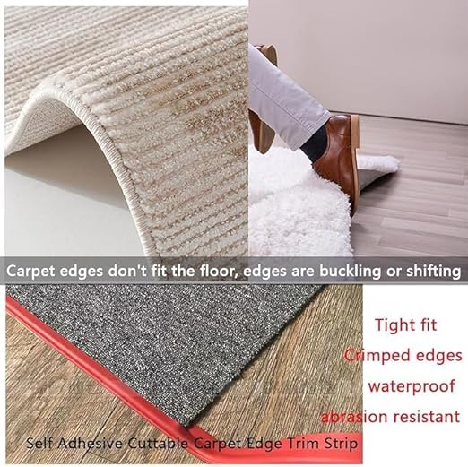 Self Adhesive Carpet Transition Strip with Edge Trim, Designed for Seamless Transitions from Carpet to Tile or Vinyl Floors, Perfect for Doorways.(Gray,30ft)