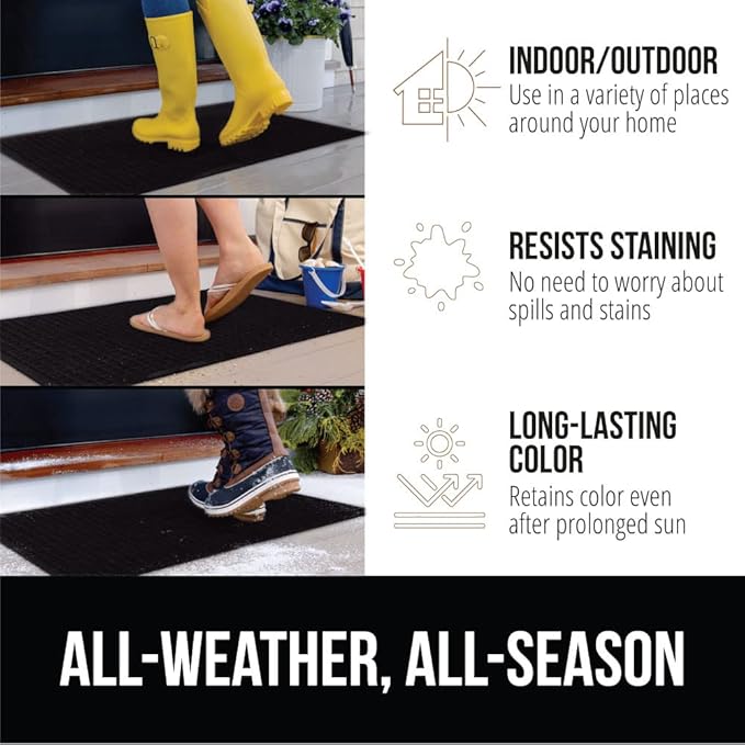 GORILLA GRIP Front Door Mat, 72x24, Indoor Outdoor Ultra Absorbent HydroAbsorb Doormat, Absorbs Up to 2.75 Cups of Water, Stain and Fade Resistant, Rubber Backing Doormats, Captures Dirt, Black