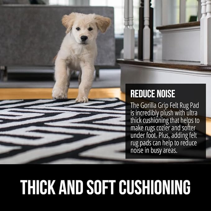 GORILLA GRIP Felt and Natural Rubber Stay in Place Slip Resistant Rug Pad, 1/8in Thick, 3x5 FT Protective Padding Under Area Rugs, Cushioned Gripper Pads, Carpet Runners, Hardwood Floors Protection
