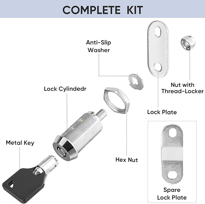 PTEROMY 2 Pack Cabinet Lock with Keys, 5/8'' Heavy Duty Tubular Cam Lock for RV Compartment Storage Locks, Full Set of RV Cam Locks (Chrome, 5/8'', 2 Pack)