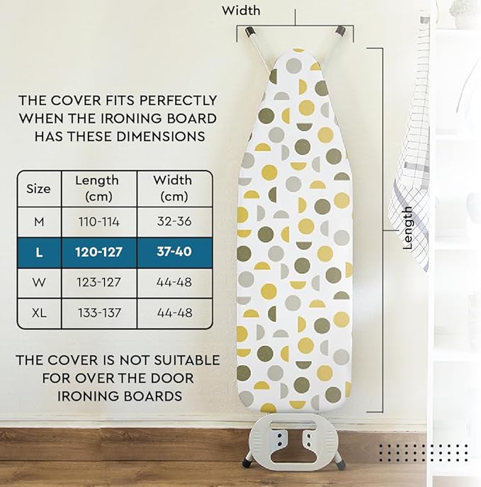 Encasa XO Ironing Board Cover and Pad 54"x15" - Thick 3mm Felt Padding, Drawstring Tightening & Lock, Easy Fit, Scorch & Stain Resistant, Fits Standard Large Ironing Board - Blue Moon