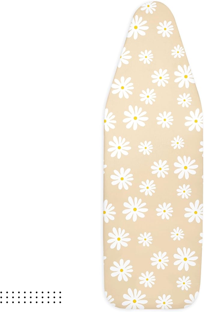 Encasa XO Ironing Board Cover and Pad 49"x18" - Thick 3mm Felt Padding, Drawstring Tightening & Lock, Easy Fit, Scorch & Stain Resistant, Fits Wide Ironing Board - Daisy Beige