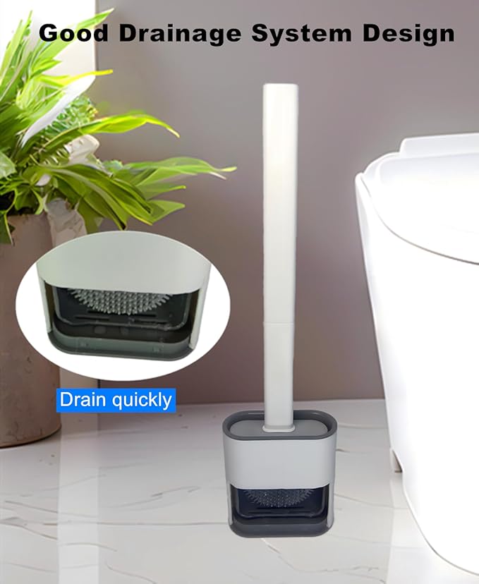 Toilet Brush with Holder Silicone Toilet Brush and Cleaning Brush for Household Bathroom Toliet Brush Set (White,Gray)