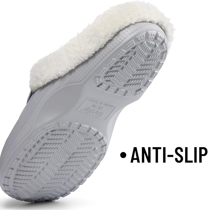 Beslip Classic Fur Lined Clogs Waterproof Winter Fuzzy Slippers for Women Men Indoor and Outdoor