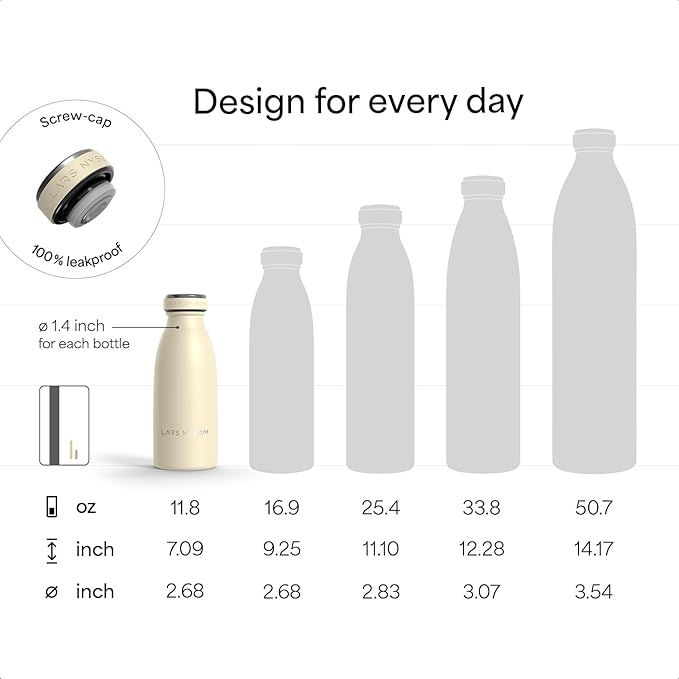 LARS NYSØM Stainless Steel Insulated Water Bottle 12oz 17oz 25oz 34oz 51oz | Insulated Thermo Flask for Hot and Cold Beverages | Leakproof Drinking Bottle (Mustard Yellow, 11.9oz)