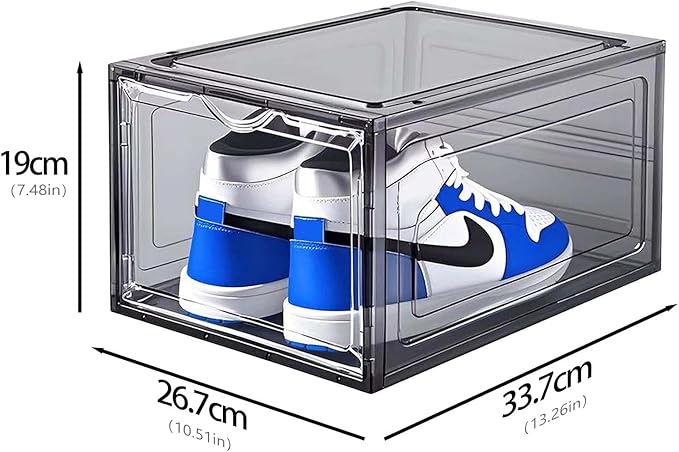 9 Pack Thicken Shoe Organizer Stackable Upgraded Sturdy Transparent Shoe Storage Box with Magnetic Door Sneaker Hats Display Case Fit Up to US Size 13, Black