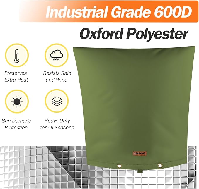 TOHONFOO Backflow Preventer Pipe Insulation Cover (5°F) - Irrigation Sprinkler Valve Insulated Pouch - Water Well Pump Cover - Sturdy 5 Layers for Winter Freeze Protection, 24" W x 26" H, Green
