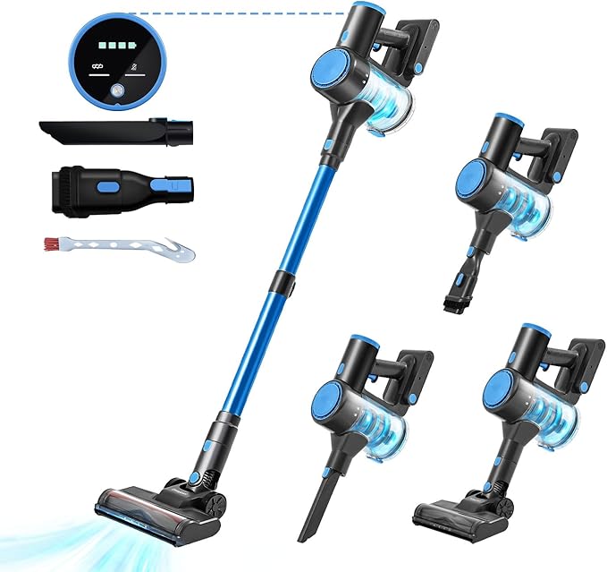 Cordless Vacuum Cleaner with 35Kpa Suction, Battery Vacuum Cleaner with LED Headlight & Anti-Tangle Brush, 6in1 Lightweight Cordless Vacuum for Home, Pet Hair, Hard Floors, Carpet