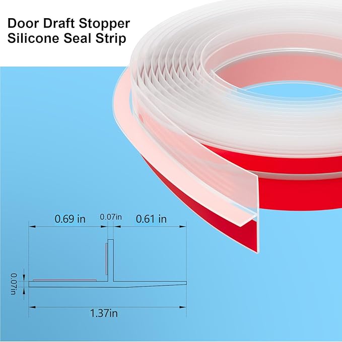 T-Shaped Door Draft Stopper, 1.37 in x 40 Ft Silicone Seal Strip for Windows Gaps, Weather Stripping Seal Strip Shower Sweep, Clear
