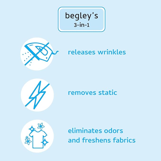 Begley's 3-in-1 Wrinkle Remover, Quick Fix Wrinkle Release, Static Cling Remover, Odor Eliminator and Fabric Refresher Spray - USDA Certified Biobased - Citrus, 16 oz, 2 Pack