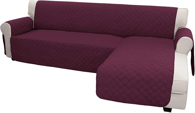 Easy-Going Sofa Slipcover L Shape Sofa Cover Sectional Couch Cover Furniture Protector Mat for Pets Dog Cat (Small,Wine/Wine)