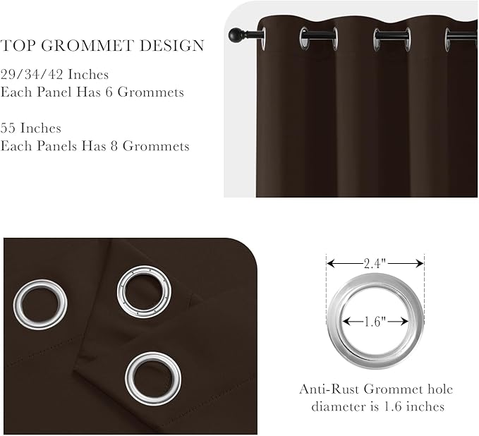 PONY DANCE Blackout Small Curtains 36 inch 2 Panels Set, Room Darkening Short Window Drapes Thermal Insulated Cafe Curtains for Kitchen Dorm Transit Van(2 Panels, W 42 x L 36 inches, Chocolate Brown)