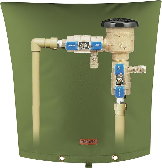 TOHONFOO Backflow Preventer Pipe Insulation Cover (5°F) - Irrigation Sprinkler Valve Insulated Pouch - Water Well Pump Cover - Sturdy 5 Layers for Winter Freeze Protection, 24" W x 26" H, Green