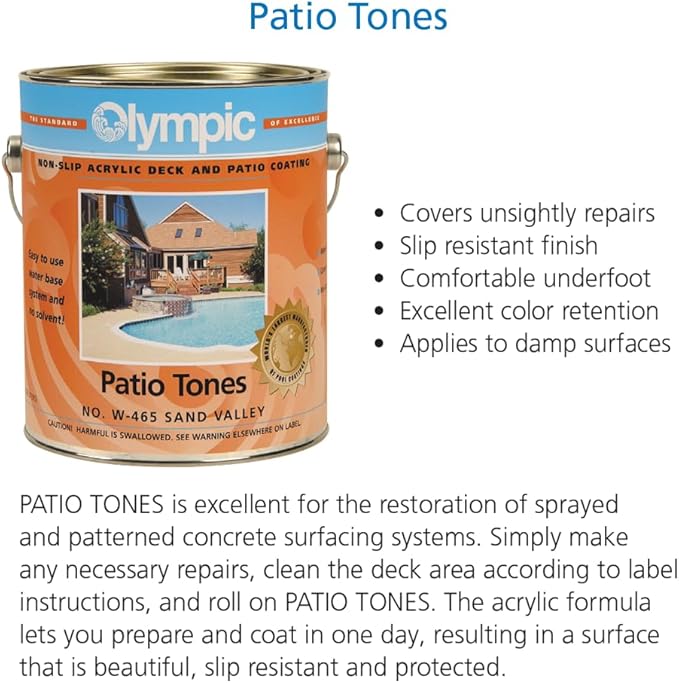 Olympic Patio Tones - Silk Straw - 1 Gallon - Non-slip acrylic deck and patio coating, concrete restorer.
