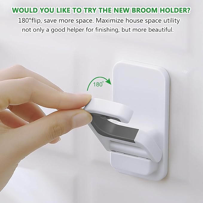 6 pack Broom Holder Wall Mount Mop Holder Broom and Mop Gripper Self Adhesive Peel and Stick Anti-Slip Mop Handle Hanger Household Cleaning Organizer, Holds up to 6 lb