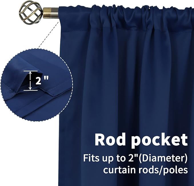 BGment Blackout Curtains 90 Inch Length for Bedroom 2 Panels - Navy Blue Thermal Insulated Drapes with Rod Pocket for Living Room Long Window Treatments Darkening Privacy, 52 x 90 Inch
