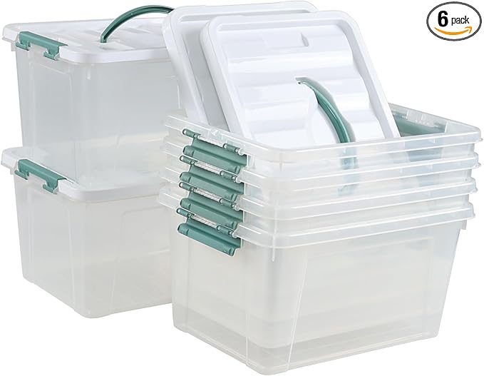 6-Pack Clear Latch Storage Box, 14 L Plastic Storage Bin