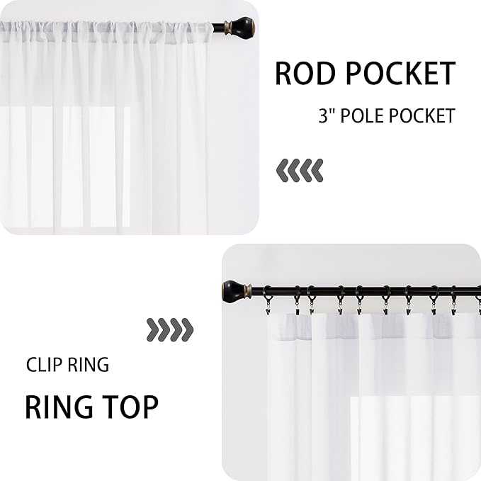 Tollpiz Sheer Door Curtain Closet Linen Textured Curtains Sheer Doorway Light Filtering Voile Patio Glass Door Rod Pocket Curtain French Door, 54 x 72 inches Long, White, Set of 1 Panel