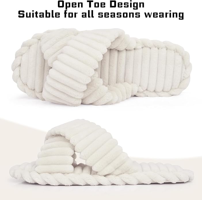 ZOORON Women's Cozy Slippers Crossbands & Durable Foam - Soft Plush Lined Non-Slip Indoor Outdoor Open Toe Shoes Trendy Gift