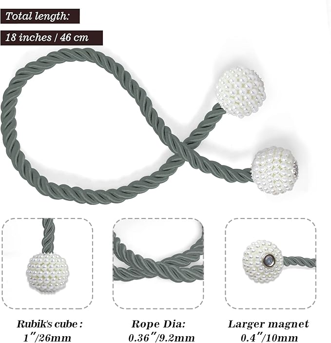 Hion Magnetic Curtain Tiebacks Gray Blue 2pcs, Curtain Tiebacks Buckles Holdbacks Holders Hooks Clip for Home Bedroom Office Decorative Curtain