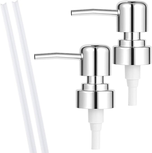 2 Pack Soap Dispenser Pump Replacement Top Dispenser Pumps Refill Dispensers Liquid Hand Soap Dispensers Soaps Pumps Replacement for Lotion Regular Glass Mouth Bottles, Silver