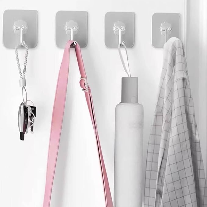 DDMY 24 Packs Hooks for Hanging 50lb Wall Hooks Transparent Reusable Waterproof Adhesive Hook for Kitchen Curtain, Towel Hook for Bathrooms, Heavy Duty Self Coat Hook for Walls No Damage