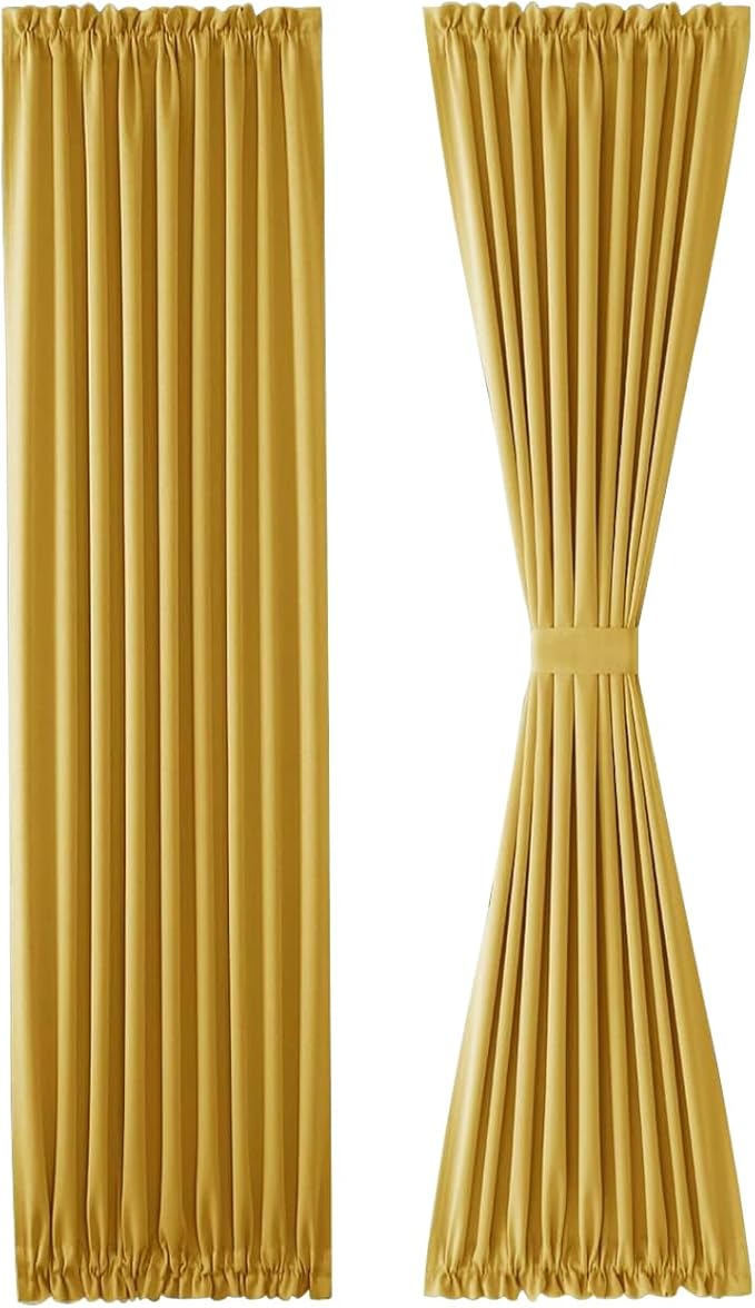 DWCN French Door Curtains – Rod Pocket Thermal Blackout Curtain for Window/Patio Doors/Doorways/Classroom/Kitchen for Privacy, 23W by 72L Inches, 1 Panel with Tieback, Yellow