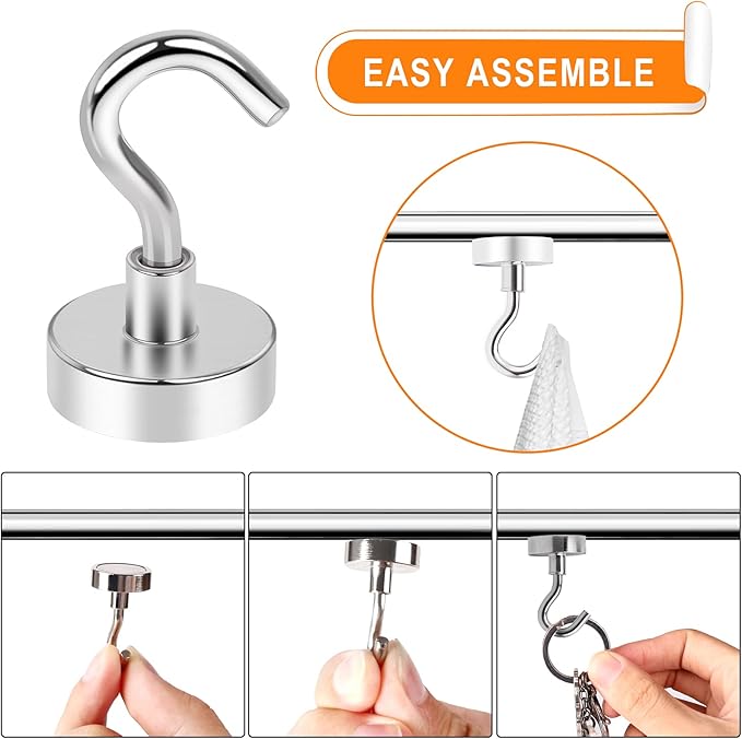 MIKEDE Magnetic Hooks, 28Lbs+ Strong Magnetic Hooks Heavy Duty for Cruise Cabins, Super Hanging Hooks Neodymium Magnets with Hook for Fridge, Grill, Toolbox, Storage, Pack of 4