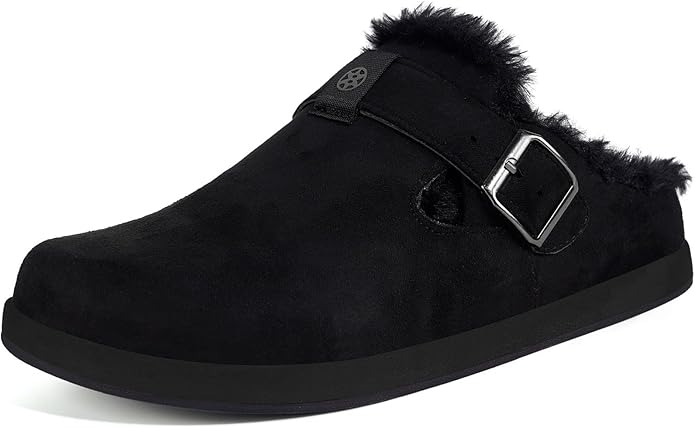 Fur Lined Clogs for Women Men Suede Winter Slippers Arch Support Slip on Mules Potato Shoes with Removable Cushion Footbed Warm Home House Shoes