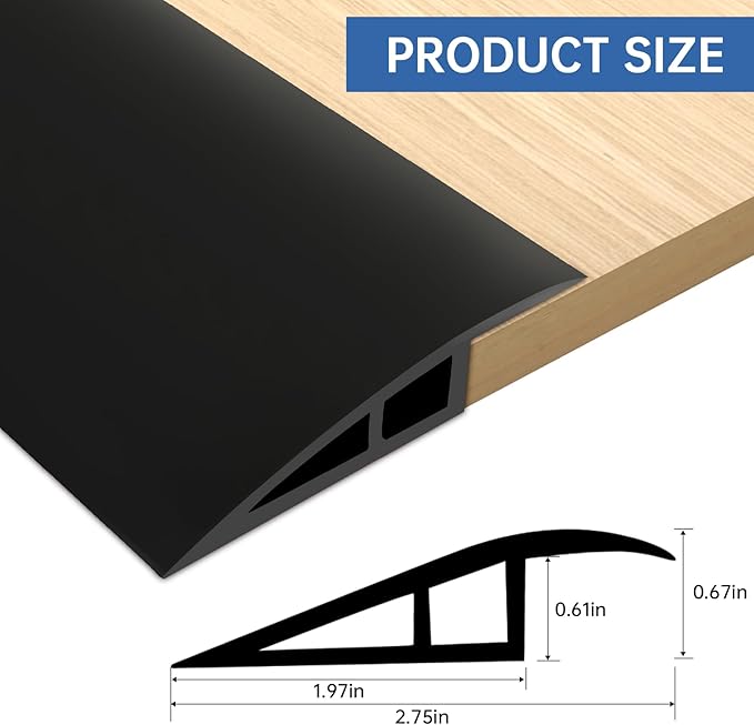 Vinyl Door Threshold Flooring Transition Strip Self Adhesive Carpet Edging Strip for Laminate Doorway Edge Threshold from 2/5" to 3/5" (Black, 6.6 Ft)