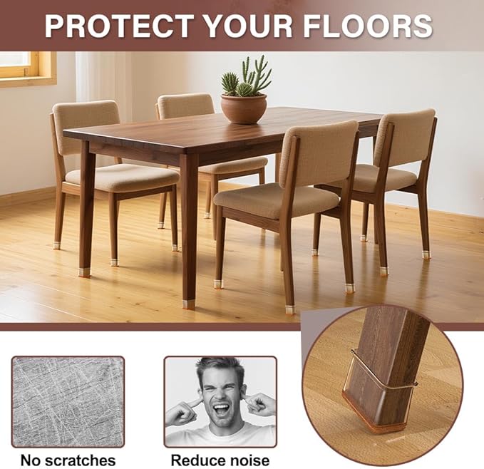 Chair Leg Floor Protectors Rectangle Chair Leg Protectors for Hardwood Floors Silicone Caps Felt Furniture Pads Covers Anti-Scratch Reduce Noise 16 Pack Clear Fit Perimeter 5" to 5‑7/8"
