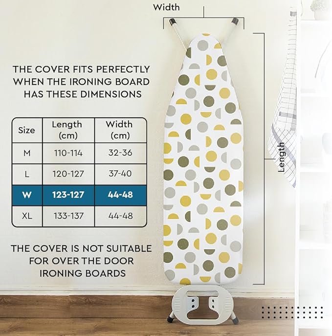 Encasa XO Ironing Board Cover and Pad 49"x18" - Thick 3mm Felt Padding, Drawstring Tightening & Lock, Easy Fit, Scorch & Stain Resistant, Fits Wide Ironing Board - Peach Tiles