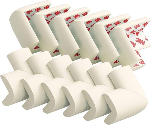 12 Pack Corner Protector Baby Proofing Edge and Corner Guards, Soft Safety Pre-Taped Rubber Foam Furniture Bumpers for Fireplace, Table, Stair, Cabinet (Off White)