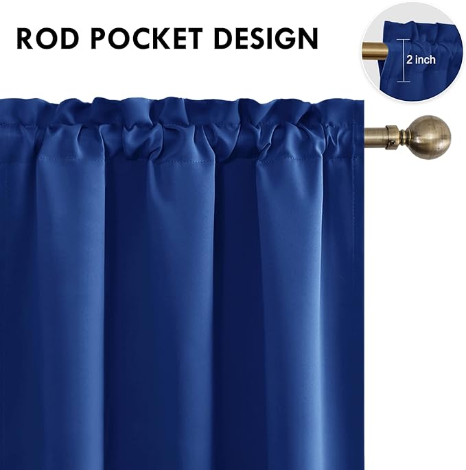 DWCN Blackout Curtains Room Darkening Thermal Insulated Bedroom Curtains Window Curtain Panels, 42 x 45 inches Long, Set of 2 Classic Blue Rod Pocket Drapes